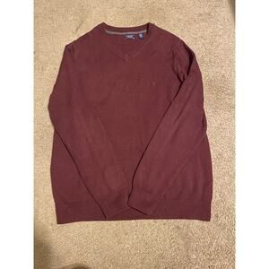 IZOD Men’s Burgundy V-Neck Knit Long Sleeve Sweater Size L, Great Condition